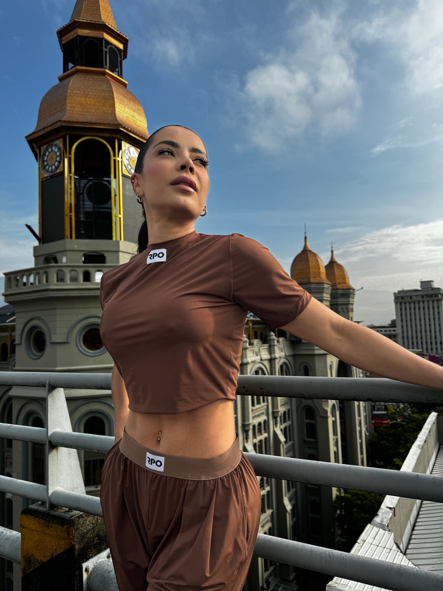 Set casual Crop top pant largos Iconic Cocoa