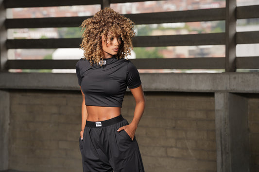Set casual Crop top pant largos Iconic Negro